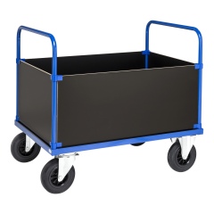 Kongamek Kastenwagen in blau 1200x800x900mm mit MDF-Platte und 4 Wänden mit Gummibereifung und Bremse