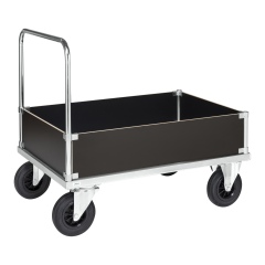 Kongamek Kastenwagen, verzinkt 1200x800x900mm mit Ladefläche, Schiebegriff und 4 Wänden 400mm hoch mit Gummibereifung und Bremse