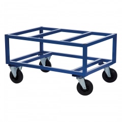 Kongamek Palettenwagen in blau 650mm hoch mit Bremse für Paletten 1200x1000mm