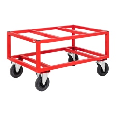 Kongamek Palettenwagen in rot 650mm hoch mit Bremse für Euro-Paletten 1200x800mm