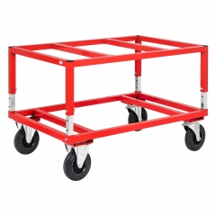 Kongamek Palettenwagen in rot höhenverstellbar 655mm hoch mit Bremse für Euro-Paletten 1200x800mm