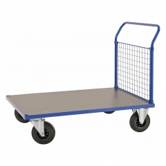 Kongamek Plattformwagen in blau 1283x800x1020mm mit MDF-Platte und Schiebebügel mit Gummibereifung ohne Bremse