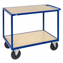 Kongamek Tischwagen in blau 1200x680x934mm in Holzoptik mit Schiebegriff, Gummibereifung und Bremse