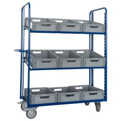 Rollcart Eurokastenwagen inkl. 9 Kästen in grau mit 2 offenen neigbaren Ladeflächen 1240x620mm