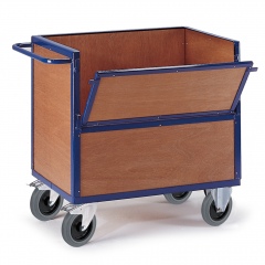 Rollcart Holzkastenwagen halb geklappt und vergittert mit Deckel 965x665mm