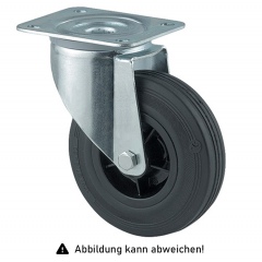 Rollcart Vollgummi-Lenkrolle Ø125x37mm in schwarz 100kg Tragkraft mit Kunststoff-Felge