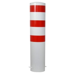 Schake Stahlrohrpoller ortsfest aus Stahlrohr verzinkt Ø273x5,0mm weiß mit rot reflektierenden Leuchtstreifen zum Einbetonieren 1500mm Gesamtlänge