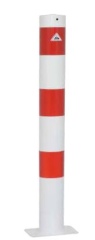 Schake Absperrpfosten ortsfest für Dübelbefestigung aus Stahlrohr verzinkt Ø108x2,5mm weiß mit rot reflektierenden Leuchtstreifen und Stahlkappe 900mm Überflur