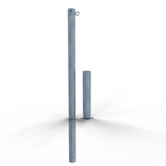 Schake Absperrpfosten herausnehmbar aus Stahlrohr verzinkt Ø60x2,5mm mit Stahlkappe 900mm Überflur ohne Verschluss mit 1 Öse
