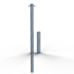 Schake Absperrpfosten herausnehmbar aus Stahlrohr verzinkt Ø60x2,5mm mit Stahlkappe 900mm Überflur ohne Verschluss mit 2 Ösen