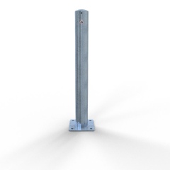 Schake Absperrpfosten ortsfest für Dübelbefestigung mit Bodenplatte aus Stahlrohr verzinkt Ø102x2,9mm mit Stahlkappe 900mm Überflur