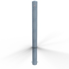 Schake Absperrpfosten ortsfest  zum Einbetonieren aus Stahlrohr verzinkt Ø102x2,9mm mit Erdanker und Stahlkappe 900mm Überflur