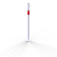 Schake Absperrpfosten aus Stahlrohr verzinkt Ø42x2,5mm weiß mit rot reflektierenden Leuchtstreifen und aufgeschweißter Stahlkappe 900mm Überflur für Dübelbefestigung 100x150mm 1 Öse