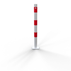 Schake Absperrpfosten aus Stahlrohr verzinkt Ø42x2,5mm weiß mit rot reflektierenden Leuchtstreifen und aufgeschweißter Stahlkappe 900mm Überflur für Dübelbefestigung 100x150mm ohne Öse