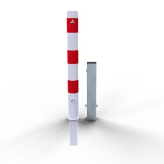 Schake Absperrpfosten herausnehmbar aus Stahlrohr verzinkt Ø89x2,9mm weiß mit rot reflektierenden Leuchtstreifen, Dreikantverschluss und Stahlkappe 900mm Überflur