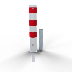 Schake Stahlrohrpoller herausnehmbar aus Stahlrohr verzinkt Ø193x3,6mm weiß beschichtet mit rot reflektierenden Leuchtstreifen Dreikantverschluss 1500mm Gesamtlänge