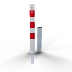 Schake Absperrpfosten herausnehmbar aus Stahlrohr verzinkt Ø89x2,9mm weiß mit rot reflektierenden Leuchtstreifen, Profilzylinder und Stahlkappe 900mm Überflur