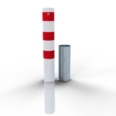Schake Stahlrohrpoller herausnehmbar ohne Verschluss aus Stahlrohr verzinkt Ø193x3,6mm weiß beschichtet mit rot reflektierenden Leuchtstreifen 2000mm Gesamtlänge
