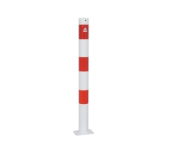 Schake Absperrpfosten ortsfest aus Stahlrohr verzinkt Ø76x2,6mm weiß mit rot reflektierenden Leuchtstreifen allseitig bis 30º neigbar mit Dübelbefestigung 900mm Überflur