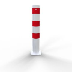 Schake Stahlrohrpoller ortsfest aus Stahlrohr verzinkt Ø152x3,2mm weiß beschichtet mit rot reflektierenden Leuchtstreifen zum Aufdübeln 1000mm Gesamtlänge