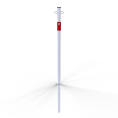 Schake Absperrpfosten aus Stahlrohr verzinkt Ø42x2,5mm weiß mit rot reflektierenden Leuchtstreifen und Kunststoffkappe 900mm Überflur zum Einbetonieren mit 2 Ösen
