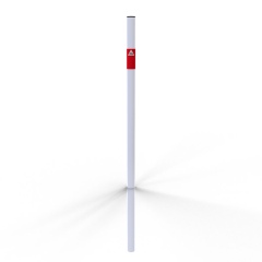Schake Absperrpfosten aus Stahlrohr verzinkt Ø42x2,5mm weiß mit rot reflektierenden Leuchtstreifen und Kunststoffkappe 900mm Überflur zum Einbetonieren ohne Öse