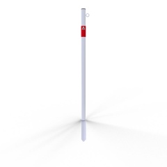 Schake Absperrpfosten aus Stahlrohr verzinkt Ø42x2,5mm weiß mit rot reflektierenden Leuchtstreifen und Kunststoffkappe 900mm Überflur zum Einschlagen mit 1 Öse
