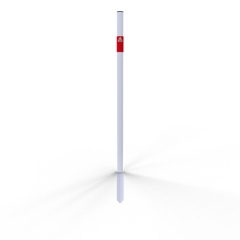 Schake Absperrpfosten aus Stahlrohr verzinkt Ø42x2,5mm weiß mit rot reflektierenden Leuchtstreifen und Kunststoffkappe 900mm Überflur zum Einschlagen ohne Öse