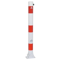 Schake Absperrpfosten umlegbar aus Stahlrohr verzinkt Ø76x2,5mm weiß mit rot reflektierenden Leuchtstreifen, Dreikantverschluss, Dübelbefestigung und Stahlkappe 900mm Überflur