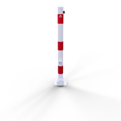 Schake Absperrpfosten umlegbar aus Stahlrohr verzinkt Ø60x2,5mm weiß mit rot reflektierenden Leuchtstreifen, Dreikantverschluss, Dübelbefestigung und Stahlkappe 900mm Überflur