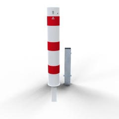 Schake Stahlrohrpoller herausnehmbar mit Profilzylinderschloss aus Stahlrohr verzinkt Ø152x3,2mm weiß beschichtet mit rot reflektierenden Leuchtstreifen 1500mm Gesamtlänge