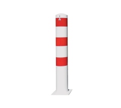 Schake Stahlrohrpoller ortsfest aus Stahlrohr verzinkt Ø273x5,0mm weiß beschichtet mit rot reflektierenden Leuchtstreifen zum Aufdübeln 1500mm Gesamtlänge