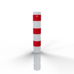 Schake Stahlrohrpoller ortsfest aus Stahlrohr verzinkt Ø152x3,2mm weiß mit rot reflektierenden Leuchtstreifen zum Einbetonieren 1200mm Gesamtlänge