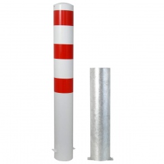 Schake Stahlrohrpoller herausnehmbar ohne Verschluss aus Stahlrohr verzinkt Ø193x3,6mm weiß beschichtet mit rot reflektierenden Leuchtstreifen 2000mm Gesamtlänge