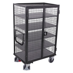 VARIOfit Etagenwagen, außen vergittert mit Flügeltür, Drehgriff und 5 Ladeflächen