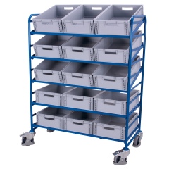 VARIOfit Eurokastenwagen mit 15 Kunststoffkisten und 5 Etagen 1240x610mm