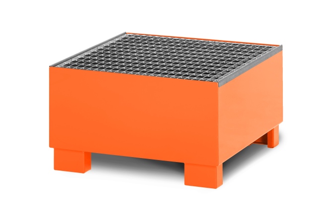 RR Industrietechnik Auffangwanne aus Stahl für 1x 200 Liter Fass mit Gitterrost RAL 2004 reinorange