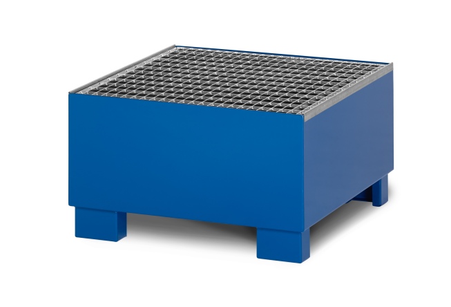 R+R Industrietechnik Auffangwanne aus Stahl für 1x 200 Liter Fass mit Gitterrost RAL 5010 enzianblau