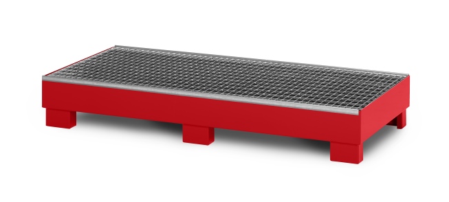 RR Industrietechnik Auffangwanne aus Stahl für 3x 200 Liter Fass mit Gitterrost RAL 3000 feuerrot