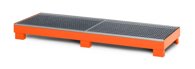 RR Industrietechnik Auffangwanne aus Stahl für 4x 200 Liter Fass mit Gitterrost BxTxH 2400x800x240 mm  RAL 2004 reinorange