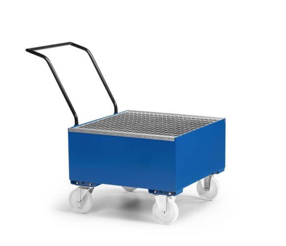 RR Industrietechnik Fahrbare Auffangwanne aus Stahl für 1x 200 Liter Fass mit Gitterrost