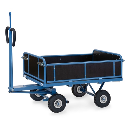 Fetra Handpritschenwagen mit Zugöse, Bordwänden und Polyurethanbereifung, 1140x740mm Ladefläche 450kg Tragkraft