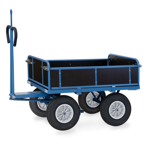 Fetra Handpritschenwagen mit Zugöse, Bordwänden und Polyurethanbereifung, 1140x740mm Ladefläche 750kg Tragkraft