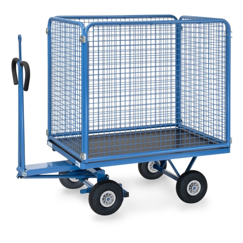 Fetra Handpritschenwagen mit Zugöse, hohen Drahtgitterwänden und Polyurethanbereifung, 1135x795mm Ladefläche 450kg Tragkraft