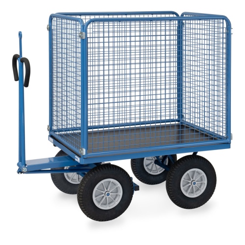 Fetra Handpritschenwagen mit Zugöse, hohen Drahtgitterwänden und Polyurethanbereifung, 1135x795mm Ladefläche 750kg Tragkraft