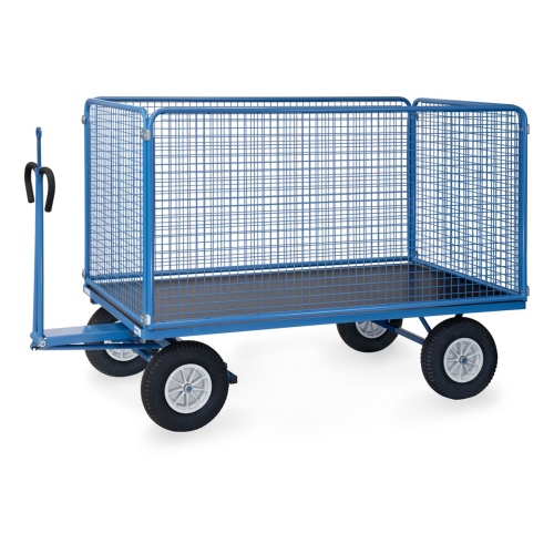 Fetra Handpritschenwagen mit Zugöse, hohen Drahtgitterwänden und Polyurethanbereifung, 1935x995mm Ladefläche 750kg Tragkraft
