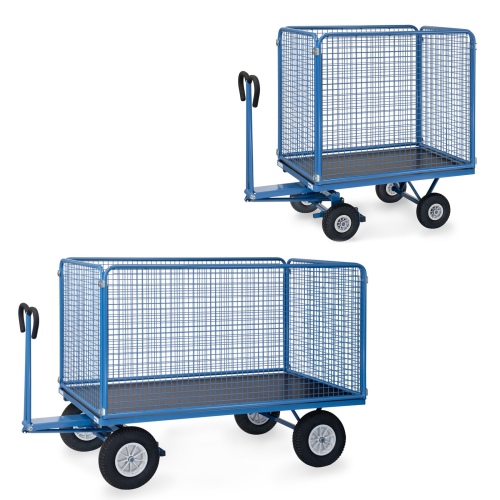 Fetra Handpritschenwagen mit hohen Drahtgitterwänden und Polyurethanbereifung