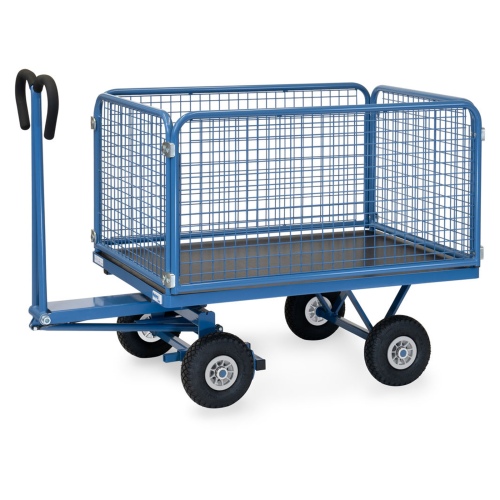 Fetra Handpritschenwagen mit Drahtgitterwänden und Polyurethanbereifung, 1135x795mm Ladefläche 450kg Tragkraft