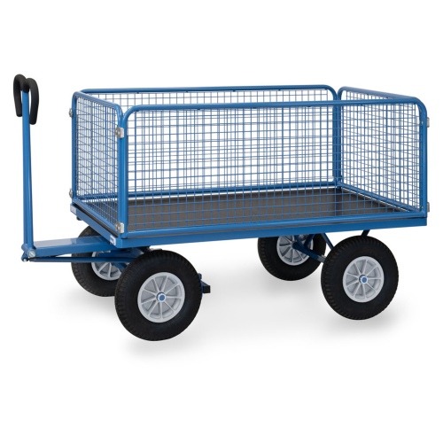 Fetra Handpritschenwagen mit Drahtgitterwänden und Polyurethanbereifung, 1535x895mm Ladefläche 750kg Tragkraft