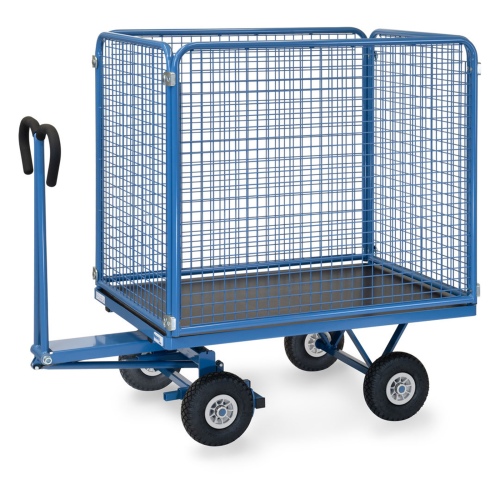 Fetra Handpritschenwagen mit hohen Drahtgitterwänden und Polyurethanbereifung, 1135x795mm Ladefläche 450kg Tragkraft